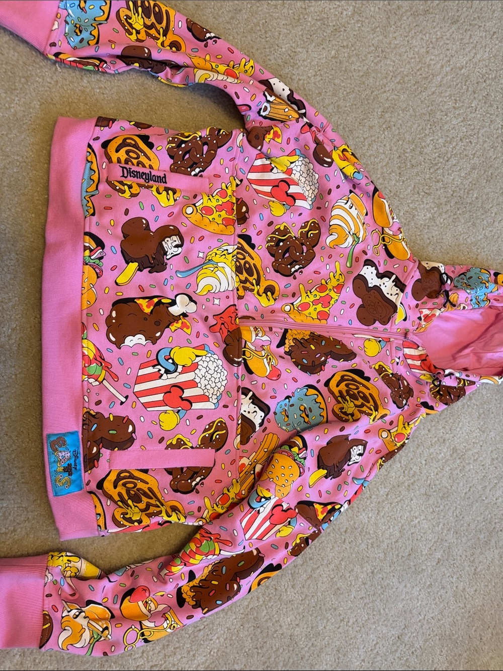Disney Pink Hooded Zip-Up Sweater with Dessert Print